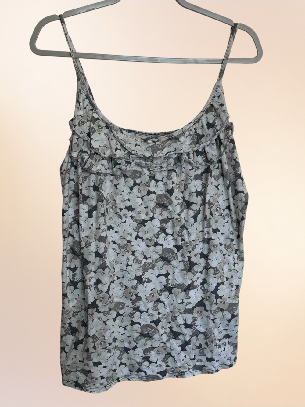 Vintage Old Navy Gray Floral Ruffle-Trim Camisole
